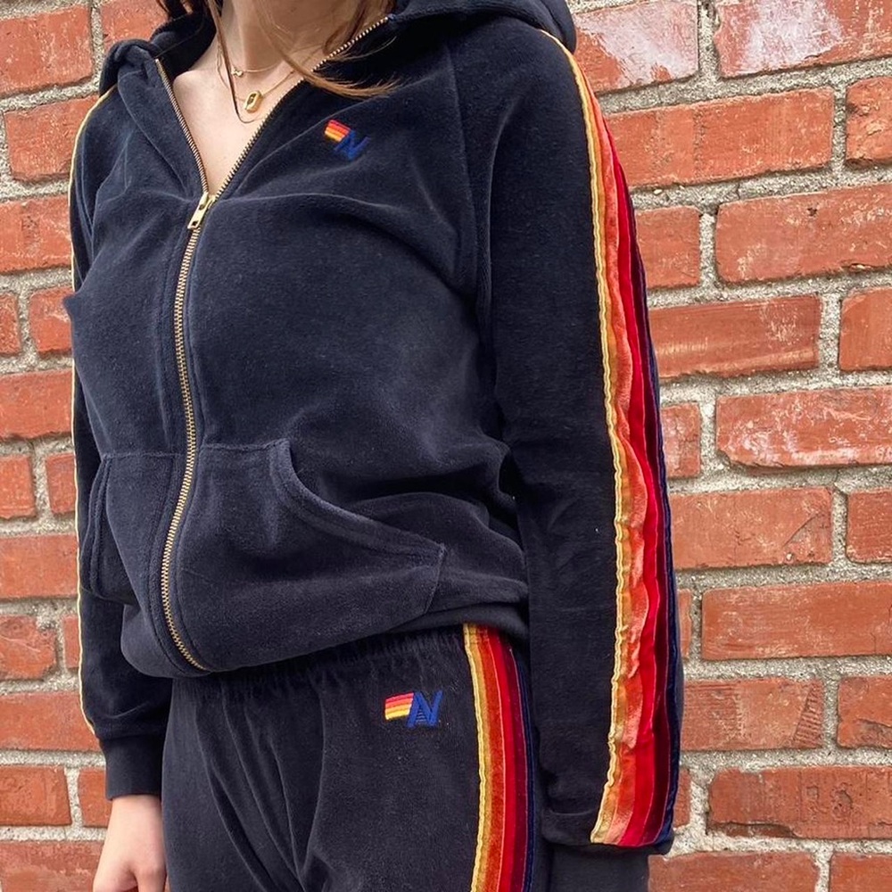 Aviator Nation Navy Jogger Set with Red and Yellow Stripes
